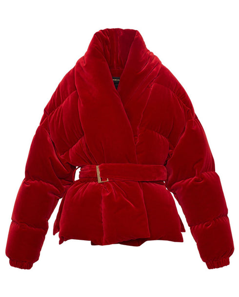 Women's Golden Velvet Winter Thick And Warm Red Short Bread Jacket - ROUTINE FASHION