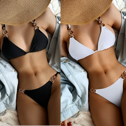 Chain Split Swimsuit Diamond Accessories - ROUTINE FASHION