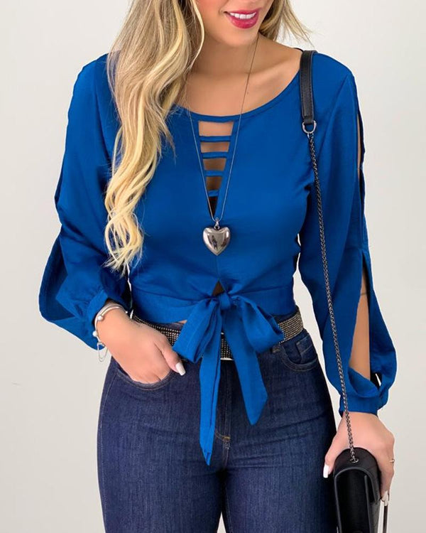 Tie Front Cut Out Tops Women Lace-Up Top Women - ROUTINE FASHION