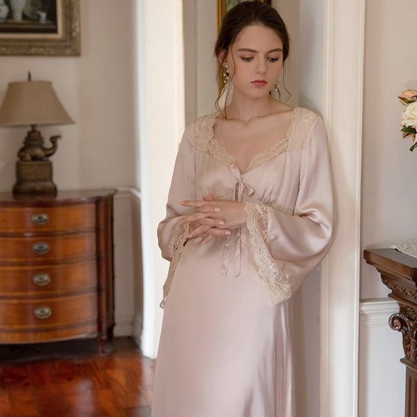 Romantic Nightgown Nightwear Princess Women Vintage Sleepwear Satin - ROUTINE FASHION