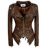 Women's Rivet Slim Washed Leather Motorcycle Jacket - ROUTINE FASHION