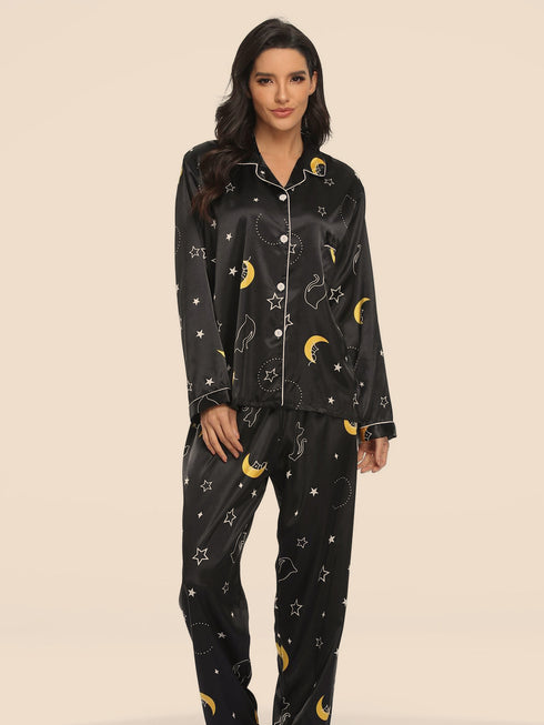Women's Print Pajama Set Long Sleeve Tops And Pants Loungewear Sleepwear - ROUTINE FASHION