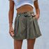 Fashion Summer Casual Green Shorts For Women With Belt - ROUTINE FASHION