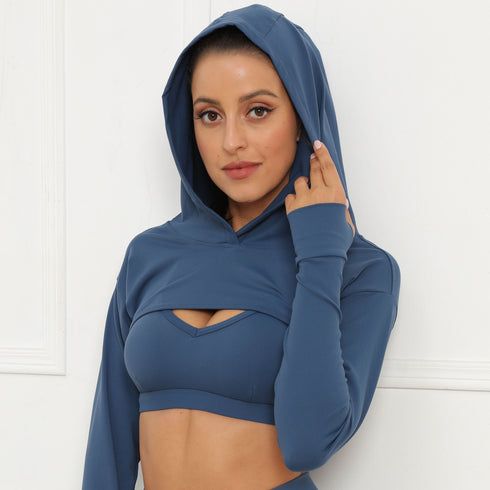 Long Sleeve Hooded Yoga Top - ROUTINE FASHION