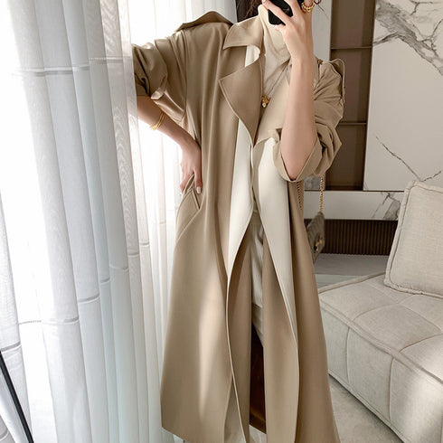 Classic Temperament Two-tone Overweight Women's Trench Coat - ROUTINE FASHION