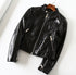 Black Bright Leather PU Short Motorcycle Leather Jacket Women's Jacket - ROUTINE FASHION