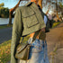 Distressed Multi-pocket Panelled Army Green Lightweight Jacket - ROUTINE FASHION