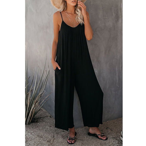 Women's Loose Sleeveless Jumpsuits Romper Jumpsuit With Pockets Long Pant Summer - ROUTINE FASHION