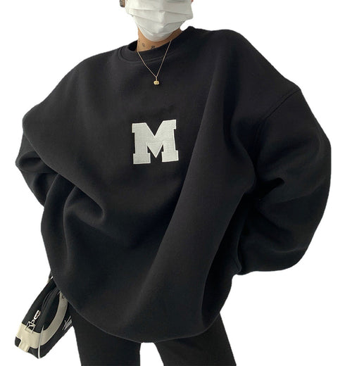 Women's Embroidered Compound Round Neck Sweatshirt Women Loose - ROUTINE FASHION