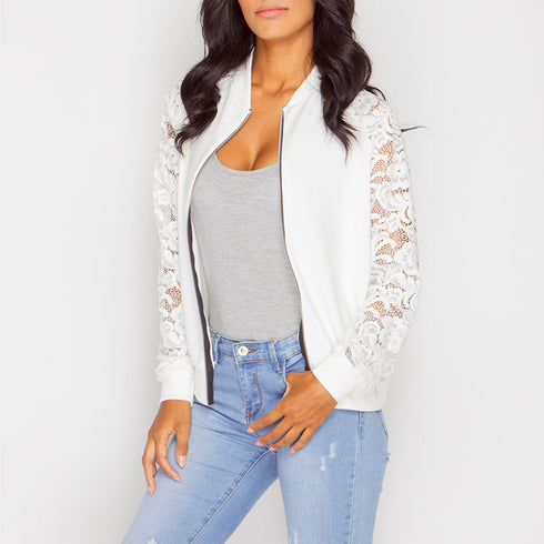 Women Bomber Jacket With Lace - ROUTINE FASHION