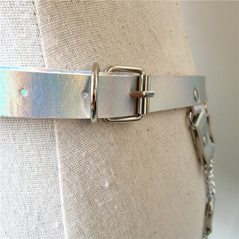 Women's Punk Laser Leather Waist Chain Skirt - ROUTINE FASHION