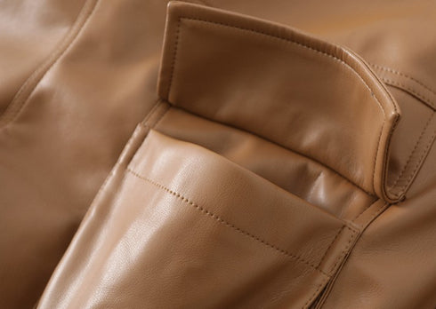 Women's Tooling Style Leather Jacket Jacket With Stand-up Collar - ROUTINE FASHION