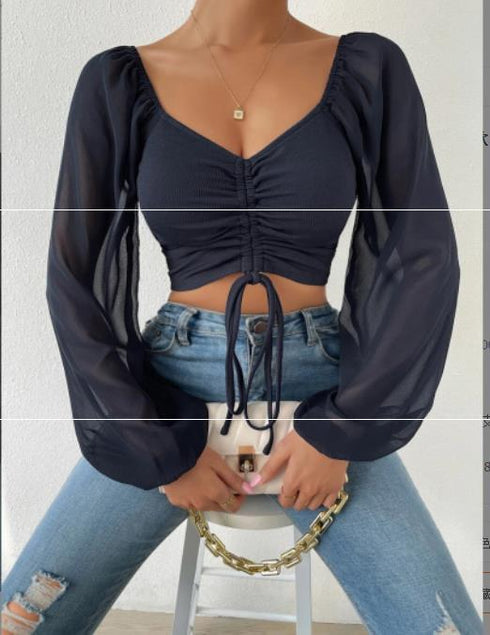 Women V-neck Mesh Sexy Top - ROUTINE FASHION