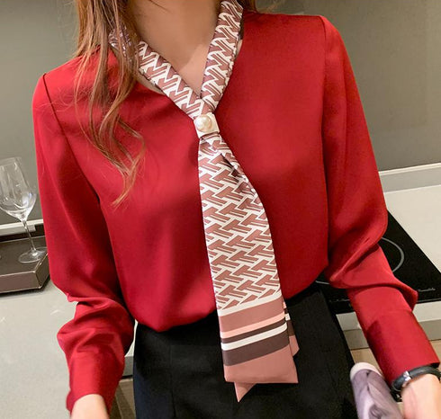 Chiffon Shirt Women's Long-sleeved Fashion Streamer Temperament Blouse - ROUTINE FASHION