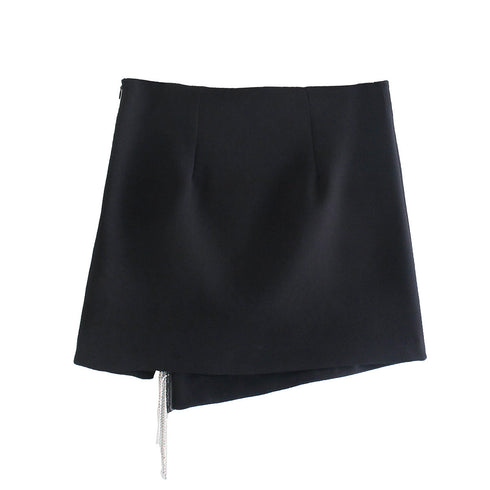 Early Spring New Artificial Gemstone Fringed Mini Skirt, Hip Skirt - ROUTINE FASHION