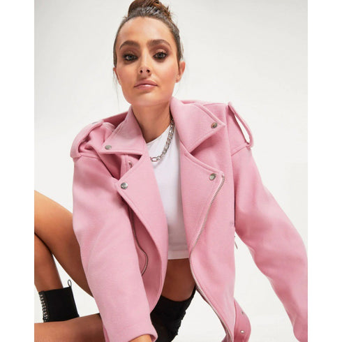 New Fashion Lapel Zipper Long Sleeve Woolen Short Coat Women - ROUTINE FASHION