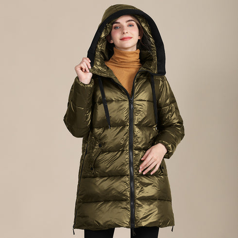Women's Padded Nylon Bright Bread Hooded Winter Jacket - ROUTINE FASHION