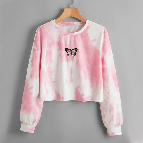 Hoodies Women Rainbow Tie Dye Print Women's Sweatshirt Autumn Cropped Hoodie Harajuku Streetwear Crop Top Hoodie Moletom - ROUTINE FASHION