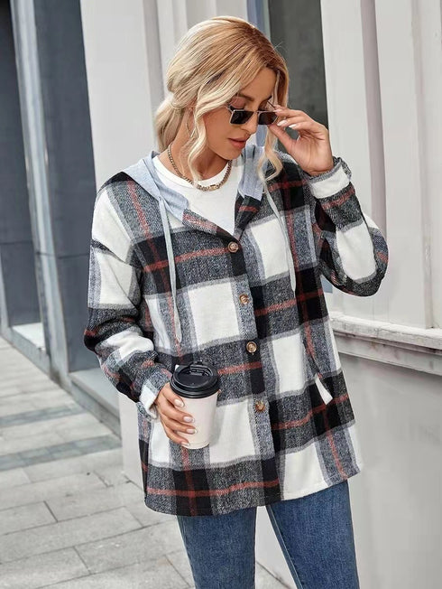 Women Cardigan Women's Plaid Woolen Coat - ROUTINE FASHION