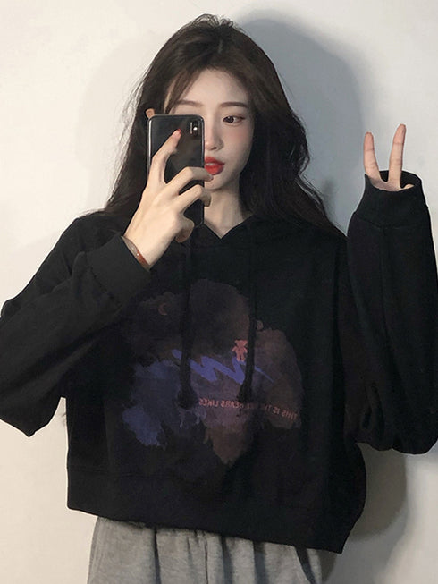 Women's Small Black Cropped Hoodie - ROUTINE FASHION