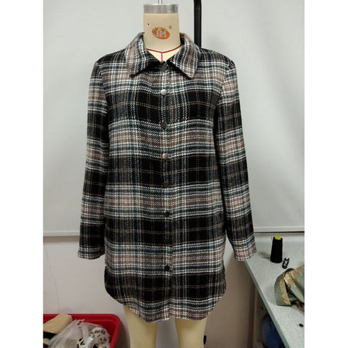 Women's Loose Casual Plush Plaid Shirt Jacket - ROUTINE FASHION