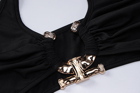 Women's Hang Neck Hollow Backless Small Undershirt And Slit Half-body Skirt Two-piece - ROUTINE FASHION