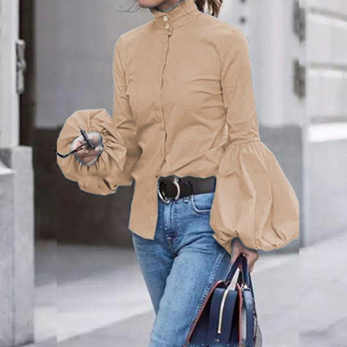 Autumn Women's Blouse Lantern Long-sleeved Shirt - ROUTINE FASHION