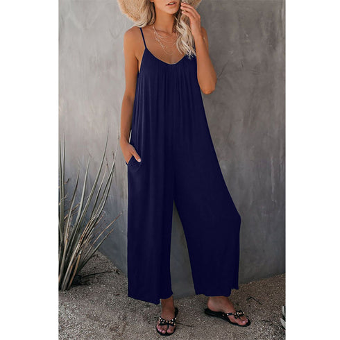 Women's Loose Sleeveless Jumpsuits Romper Jumpsuit With Pockets Long Pant Summer - ROUTINE FASHION