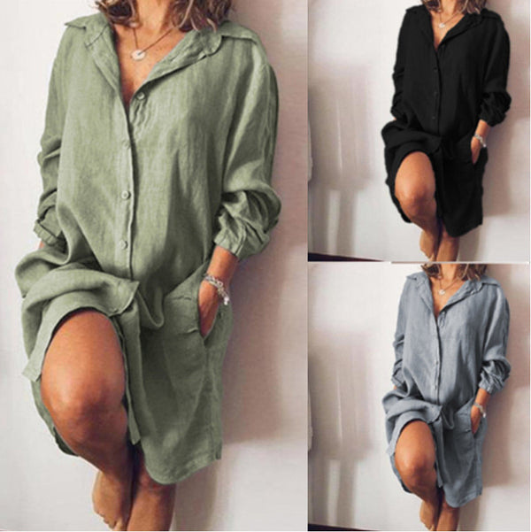 2022 Loose Mid Length Shirts Women Dress Cover-ups Tunics For Mini Dress - ROUTINE FASHION