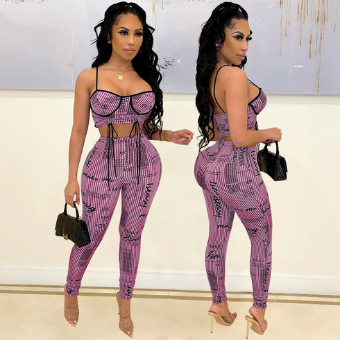 Two-Piece Sexy Sling Print Women Trousers - ROUTINE FASHION