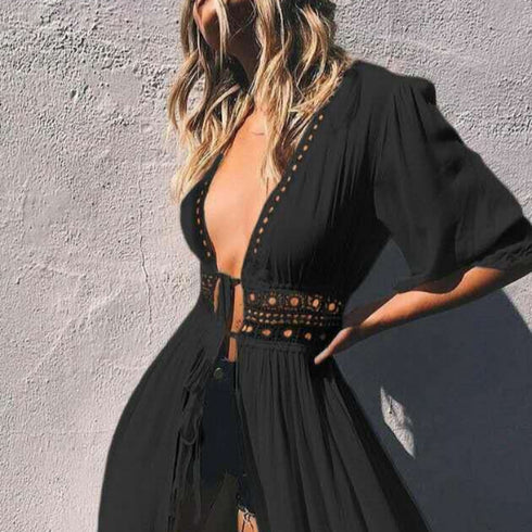 Lace Long Shawl Beach Chiffon Cardigan Beach Blouse - ROUTINE FASHION