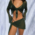 Mesh Sheer Tie Long Sleeve Wrap Top Casual Skirt - ROUTINE FASHION