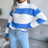 High Neck Long Sleeve Striped Mohair Knitted Jumper - ROUTINE FASHION
