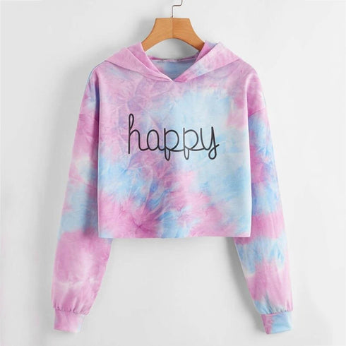 Hoodies Women Rainbow Tie Dye Print Women's Sweatshirt Autumn Cropped Hoodie Harajuku Streetwear Crop Top Hoodie Moletom - ROUTINE FASHION