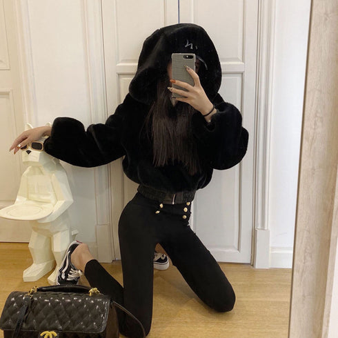 New Street Short High Waist Wool Hooded Coat Women - ROUTINE FASHION