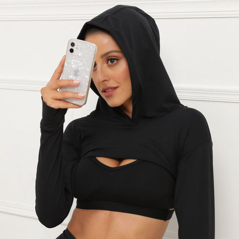 Long Sleeve Hooded Yoga Top - ROUTINE FASHION