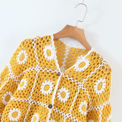 Women's Fashion Handmade Sunflower Crochet Cardigan - ROUTINE FASHION