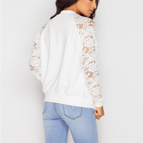 Women Bomber Jacket With Lace - ROUTINE FASHION