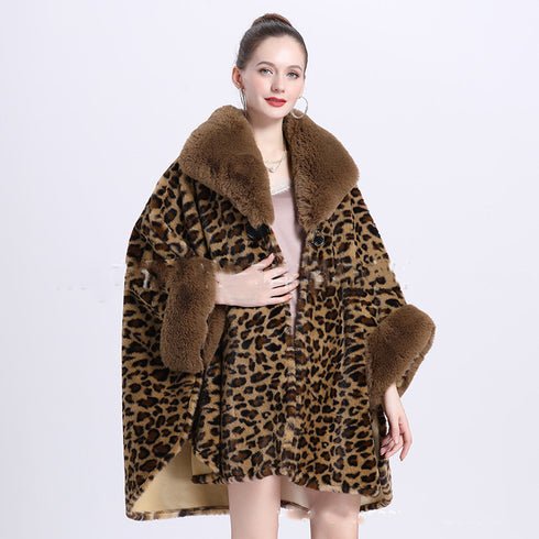 Leopard Print Big Hair Leader Mouth Cardigan Cape Women - ROUTINE FASHION