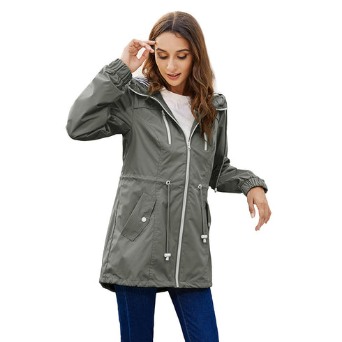 Fashion Long Raincoat Women's Hooded Jacket Outdoor Hiking One-piece Rain Poncho - ROUTINE FASHION