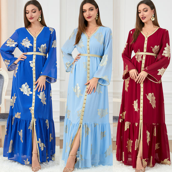 Women's Fashion Casual Long-sleeved Hot Gold Dresses - ROUTINE FASHION