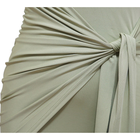 Summer Round Neck Solid Color Short Skirt Pleated Hip Wrap - ROUTINE FASHION