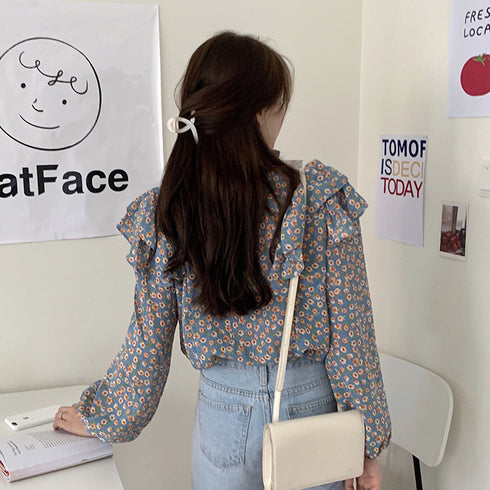 French Retro Floral Blouse Women Wood Ear Shirt Women - ROUTINE FASHION