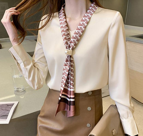 Chiffon Shirt Women's Long-sleeved Fashion Streamer Temperament Blouse - ROUTINE FASHION