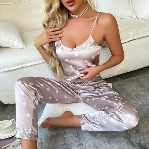 Womens Pijamas Sexy Lingerie Silk Pajamas Set Sleepwear Satin Cami Vest with Trousers Nightwear Pyjama Femme Pijama Mujer Pj - ROUTINE FASHION