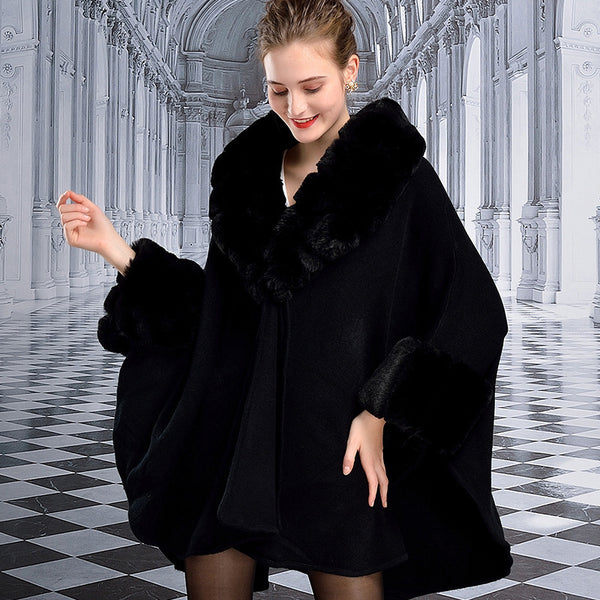 Women's Rex Rabbit Fur Shawl Cape - ROUTINE FASHION