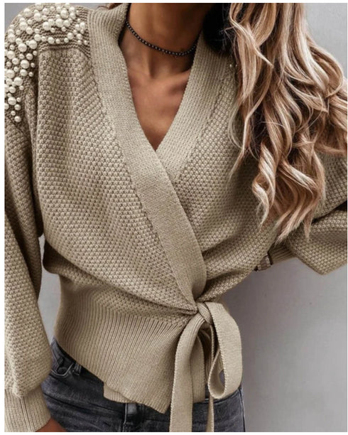 Women's Wide-sleeved Cardigan Knit Sweater Lace-up Top Sweater Women - ROUTINE FASHION