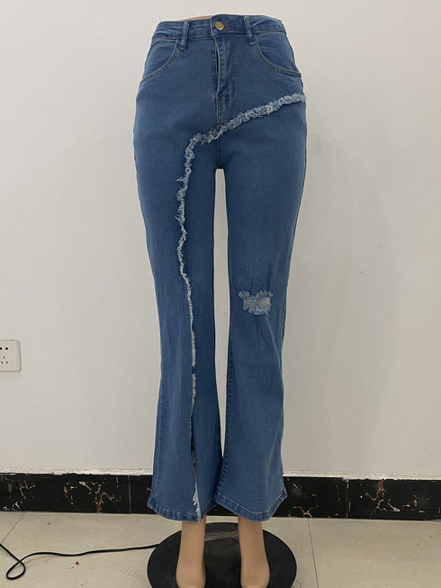 New style elastic ripped flared pants jeans women - ROUTINE FASHION
