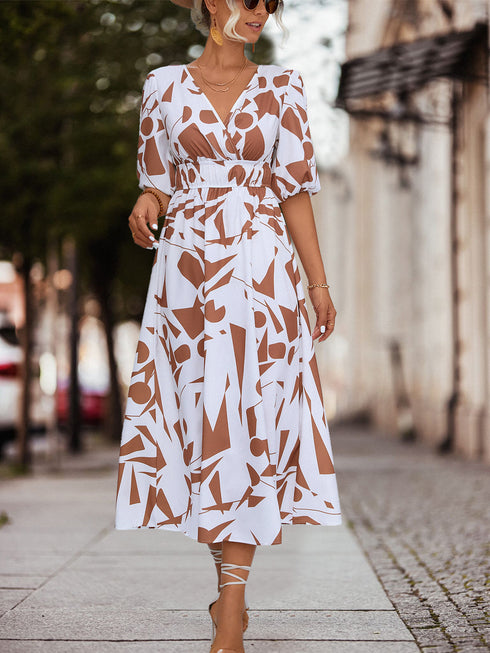 Women's V-neck Puff Sleeve Dress - ROUTINE FASHION