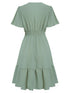 V Neck Solid Color Ruffle Sleeve Dress - ROUTINE FASHION